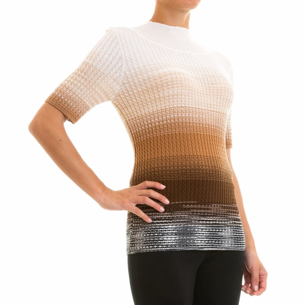 Missoni Women’s Knitted Braided Wool Pullover Cream Brown Ombré Top Sweater